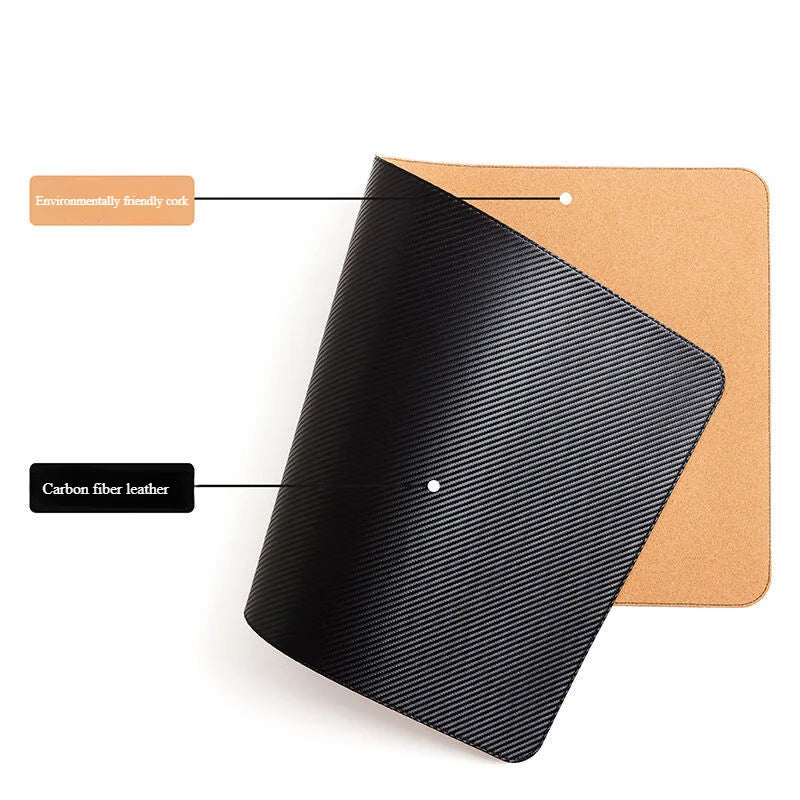 Carbon Fiber Patterned Cork Double-Sided Desk Pad,Waterproof and Dirt Resistant Desk Pad,Office Writing Desks Gaming Mouse Pad