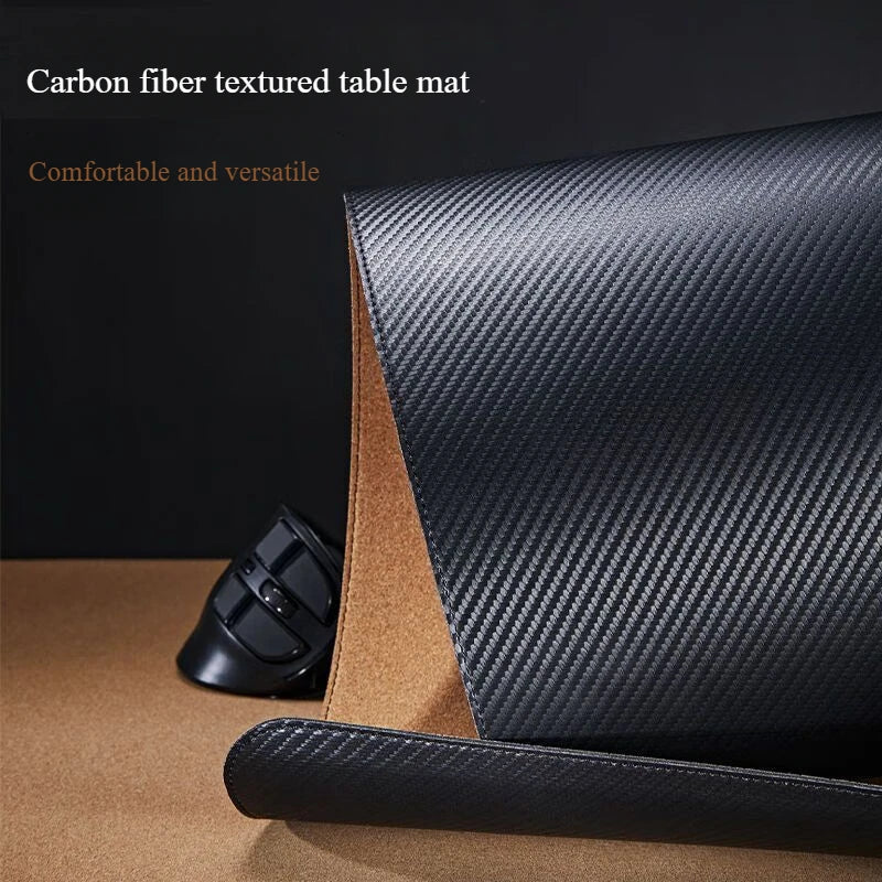 Carbon Fiber Patterned Cork Double-Sided Desk Pad,Waterproof and Dirt Resistant Desk Pad,Office Writing Desks Gaming Mouse Pad