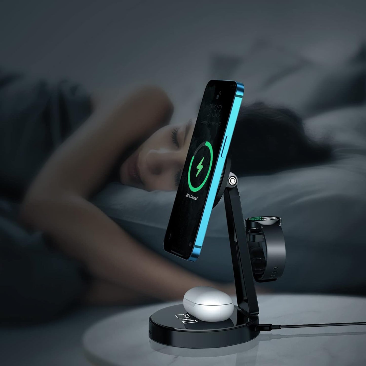 Wireless Charger for Samsung | 3-In-1 Charging Station for Samsung Galaxy S25/S24/S23/S22 & Watch 7/6/5/Buds | Magsafe Charger for Iphone 16/15/14/13/12 | Compatible with Apple Airpods