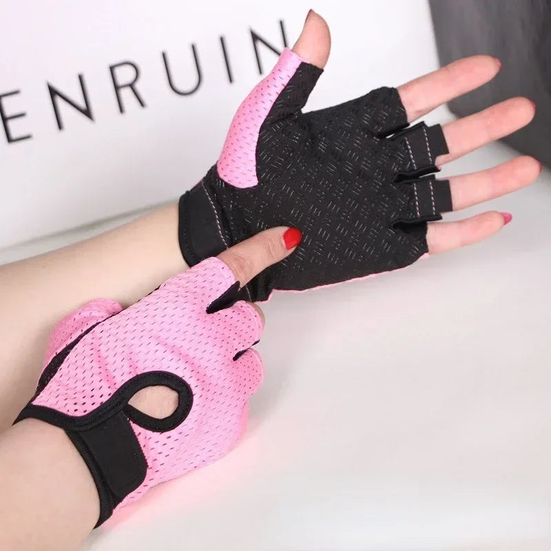 Summer Half Finger Gloves Ice Silk Breathable Gym Fitness Running Women Men Anti-Slip Pad Cycling Fingerless Gloves Bicycle