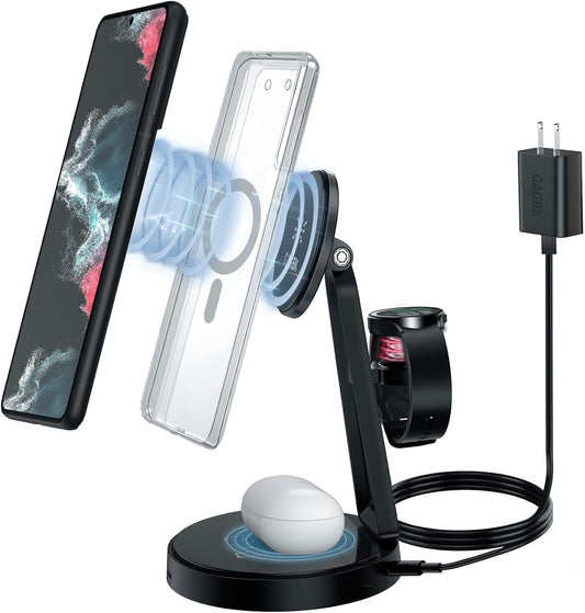 Wireless Charger for Samsung | 3-In-1 Charging Station for Samsung Galaxy S25/S24/S23/S22 & Watch 7/6/5/Buds | Magsafe Charger for Iphone 16/15/14/13/12 | Compatible with Apple Airpods