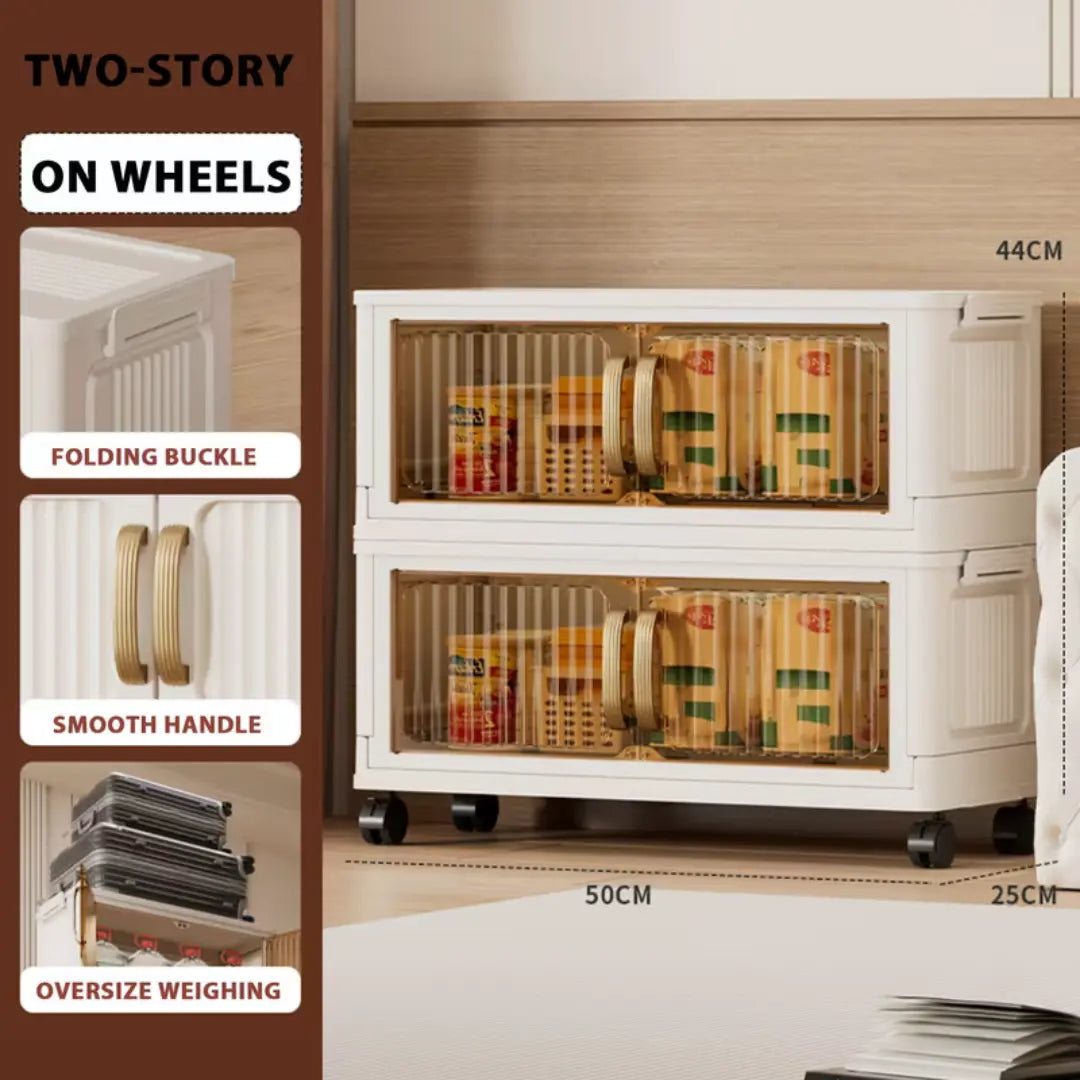 Collapsible Storage Bins with Lids & Wheels - Stackable Storage Organizer, Easy Assembly Plastic Cabinet for Clothes, Toys, Pantry, Home Organization Must Have
