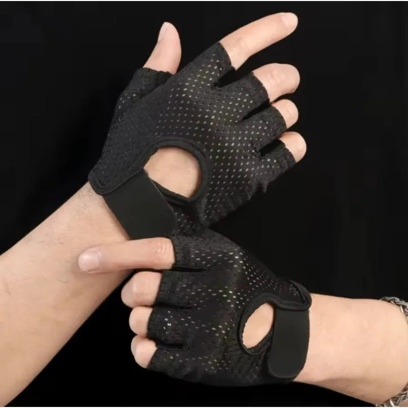 Summer Half Finger Gloves Ice Silk Breathable Gym Fitness Running Women Men Anti-Slip Pad Cycling Fingerless Gloves Bicycle