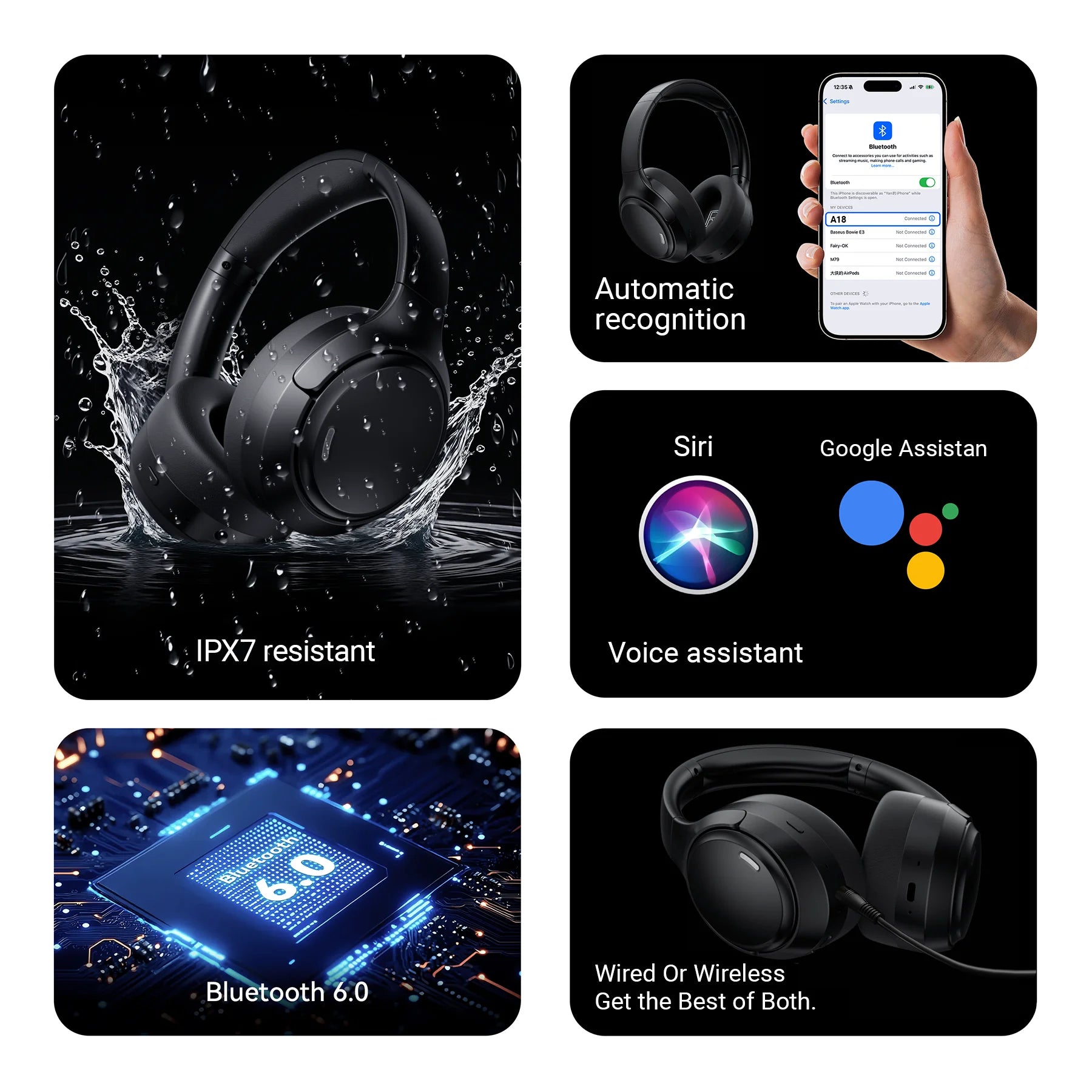 Hybrid Active Noise Cancelling Headphones Wireless Bluetooth over Ear - 50Db ANC, 120H Playback, 6-MIC ENC Clear Calls, Hi-Res 360° Spatial Audio, Foldable Comfort for Travel Office