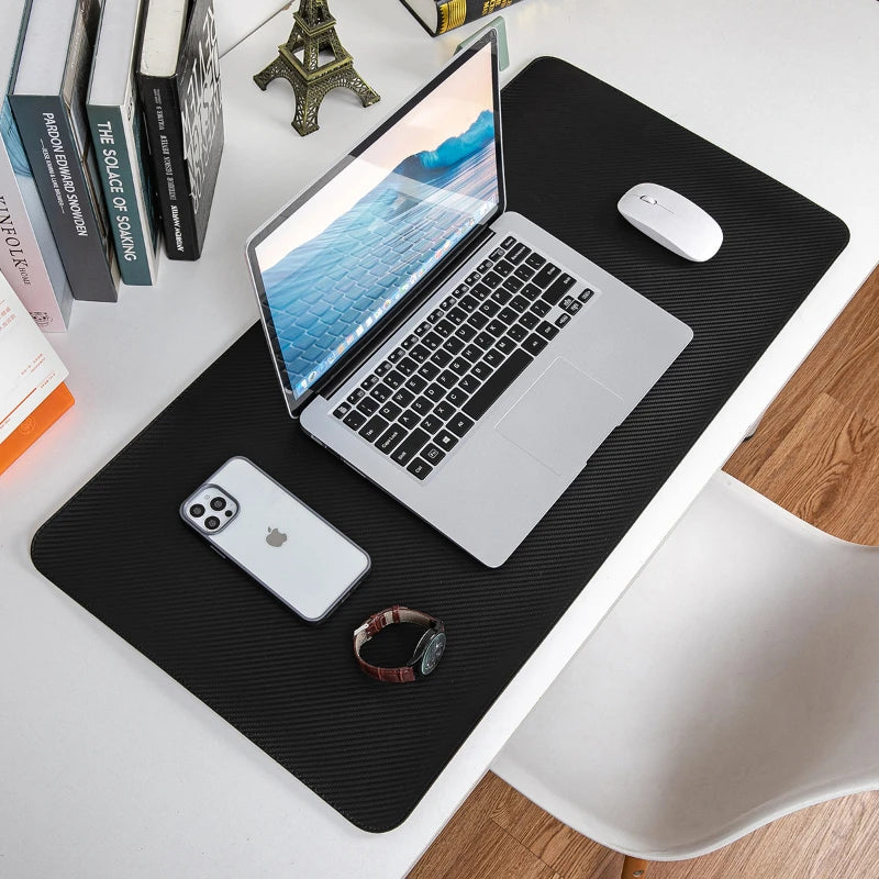 Carbon Fiber Patterned Cork Double-Sided Desk Pad,Waterproof and Dirt Resistant Desk Pad,Office Writing Desks Gaming Mouse Pad