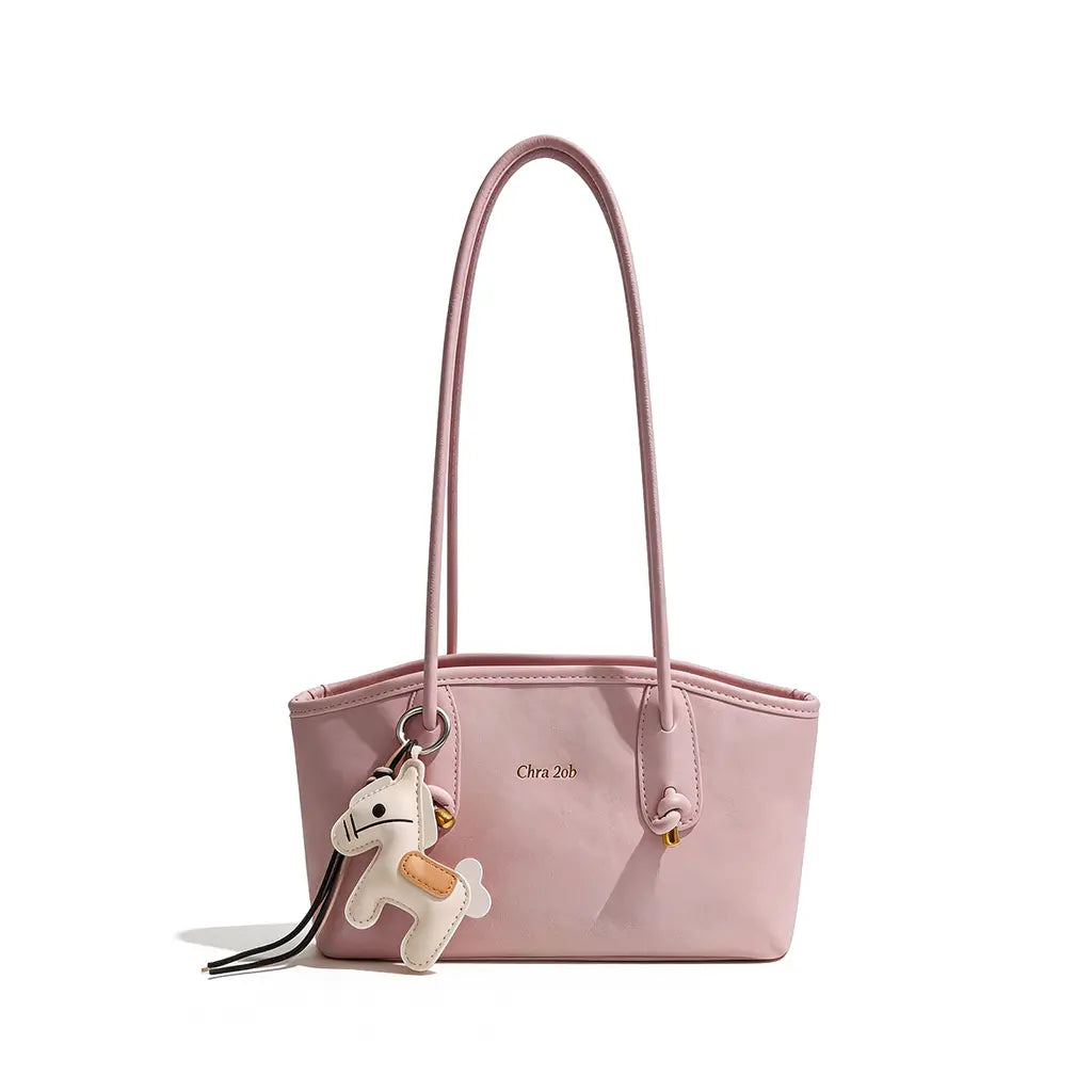 Women'S Elegant Pastel Pink Shoulder Bag, 2026 Fashionable PU Leather Tote with Cute Pony Pendant for Everyday Use, Casual Chic Versatile High-Quality Work Bag Hobo Purse Trendy All-Match Commuter Bag Pu Tote Satchel Crossbody Tote Bag