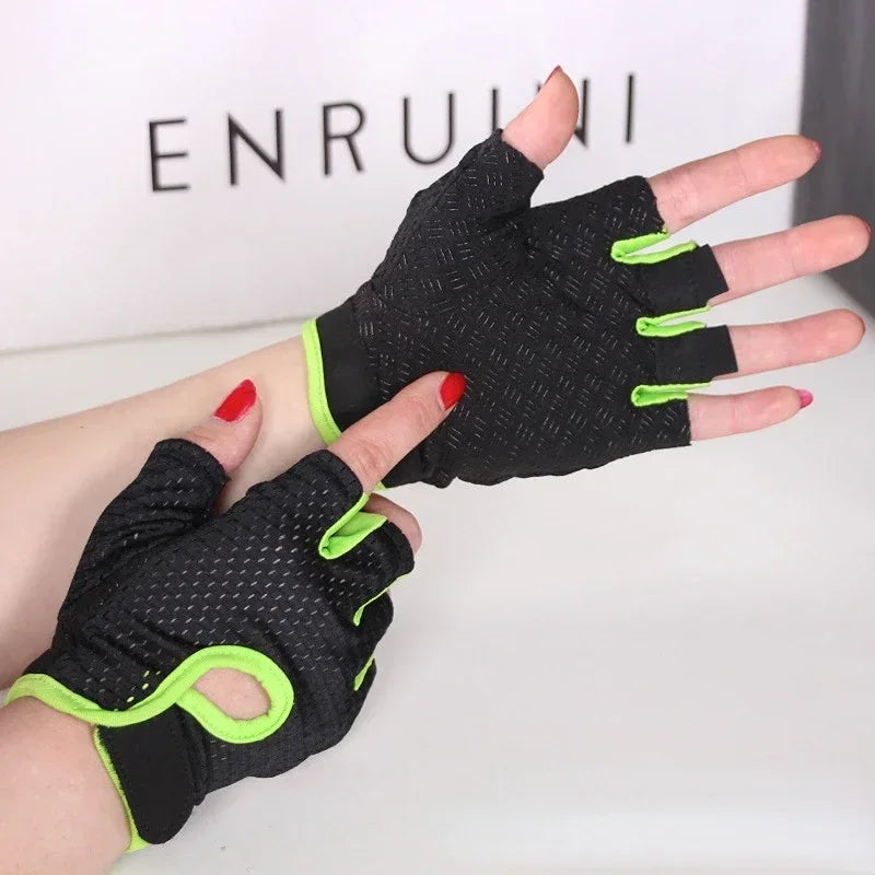 Summer Half Finger Gloves Ice Silk Breathable Gym Fitness Running Women Men Anti-Slip Pad Cycling Fingerless Gloves Bicycle