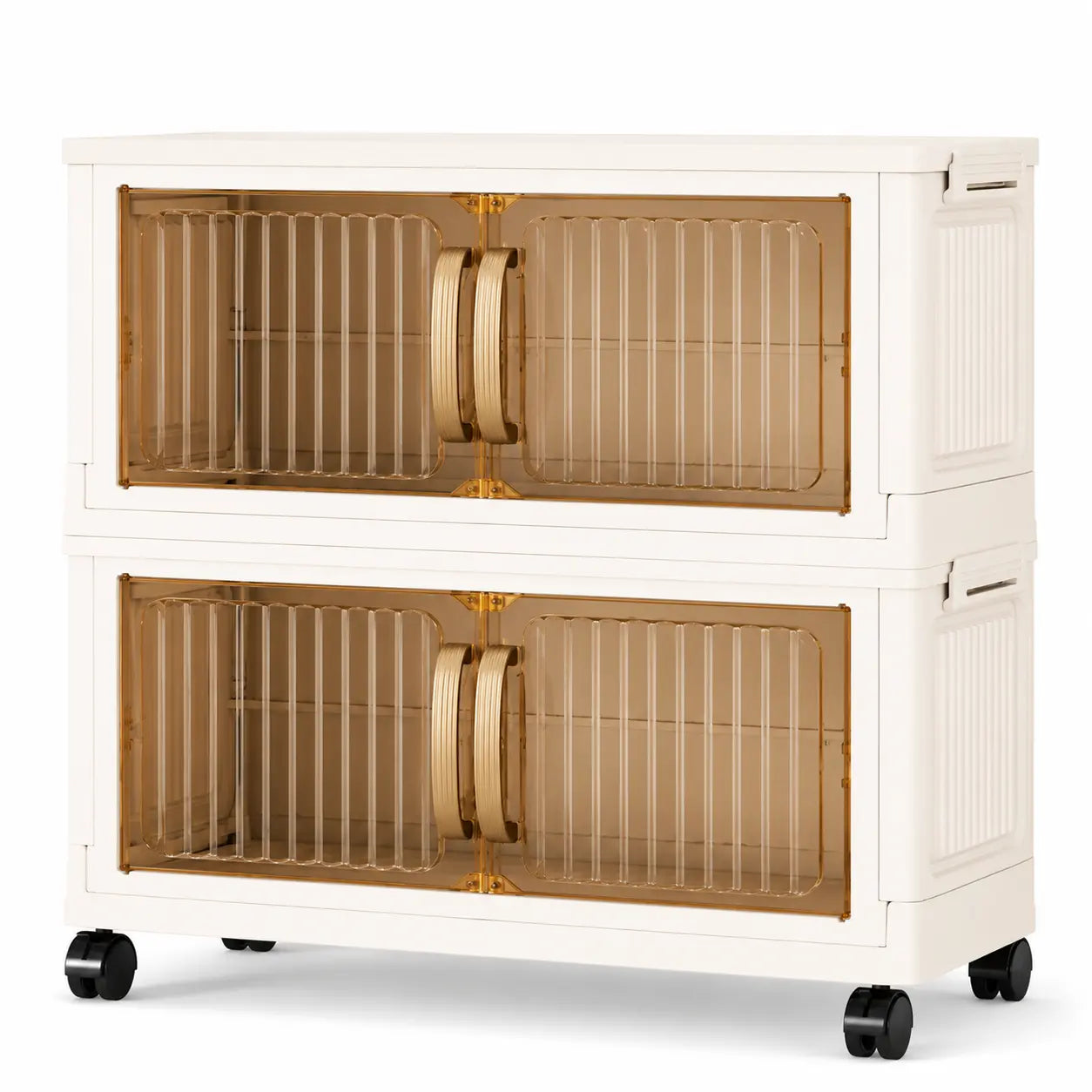 Collapsible Storage Bins with Lids & Wheels - Stackable Storage Organizer, Easy Assembly Plastic Cabinet for Clothes, Toys, Pantry, Home Organization Must Have