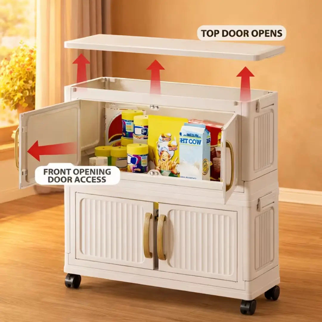 Collapsible Storage Bins with Lids & Wheels - Stackable Storage Organizer, Easy Assembly Plastic Cabinet for Clothes, Toys, Pantry, Home Organization Must Have