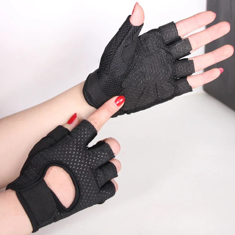 Summer Half Finger Gloves Ice Silk Breathable Gym Fitness Running Women Men Anti-Slip Pad Cycling Fingerless Gloves Bicycle