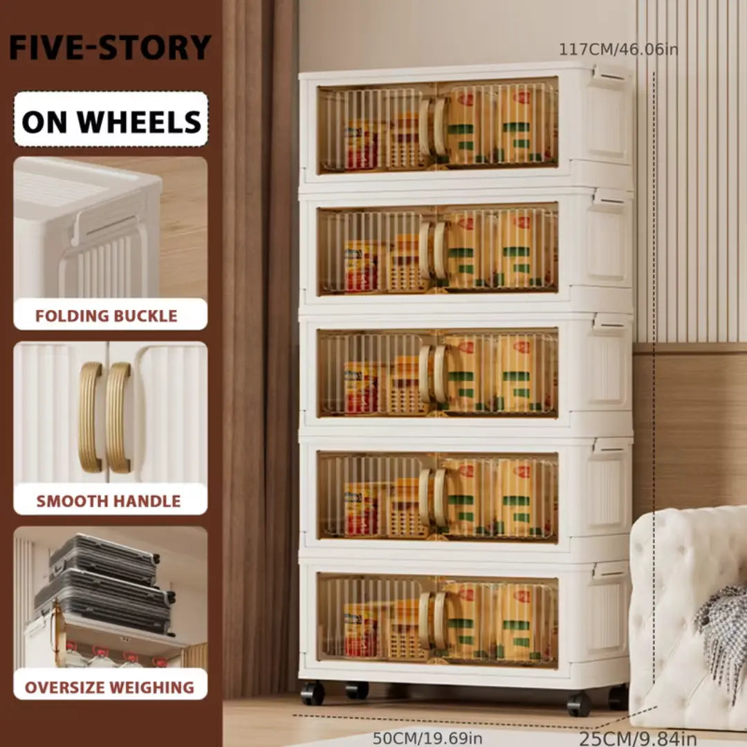 Collapsible Storage Bins with Lids & Wheels - Stackable Storage Organizer, Easy Assembly Plastic Cabinet for Clothes, Toys, Pantry, Home Organization Must Have