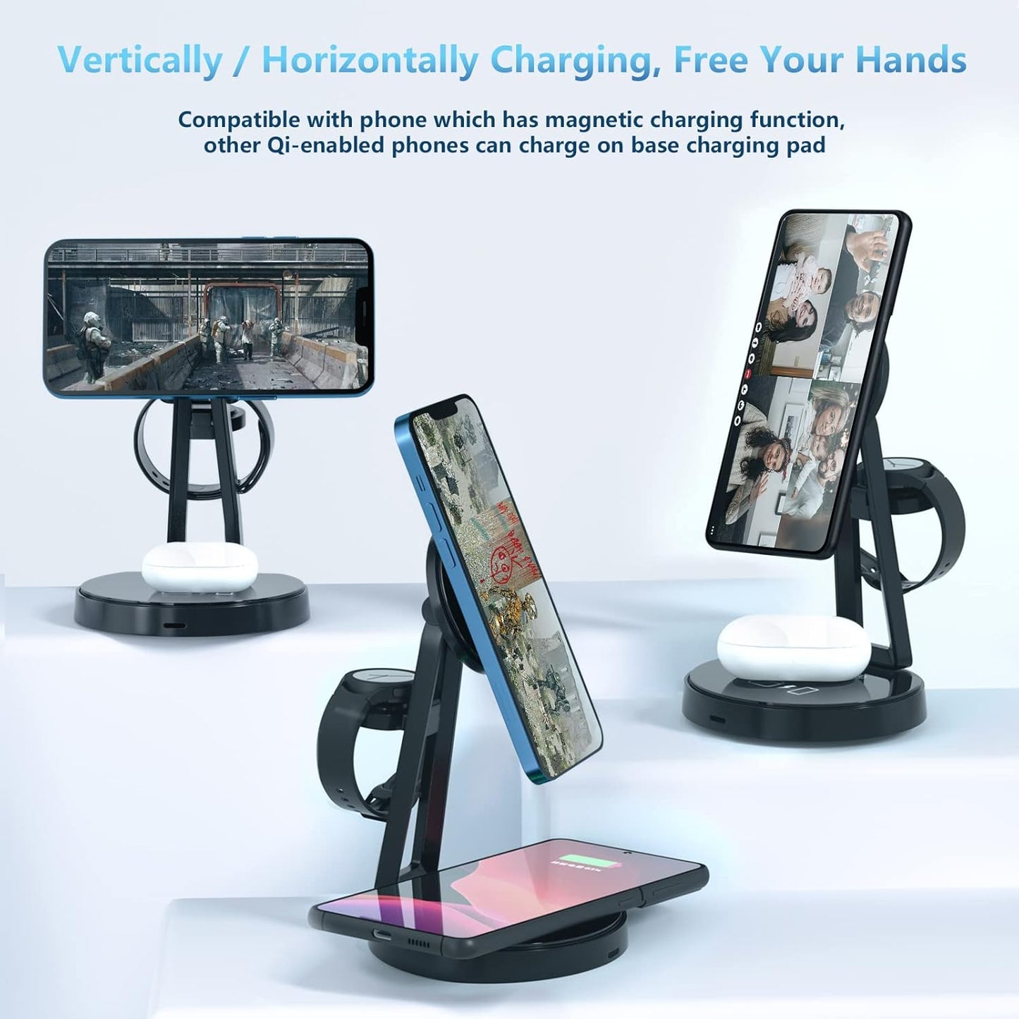Wireless Charger for Samsung | 3-In-1 Charging Station for Samsung Galaxy S25/S24/S23/S22 & Watch 7/6/5/Buds | Magsafe Charger for Iphone 16/15/14/13/12 | Compatible with Apple Airpods