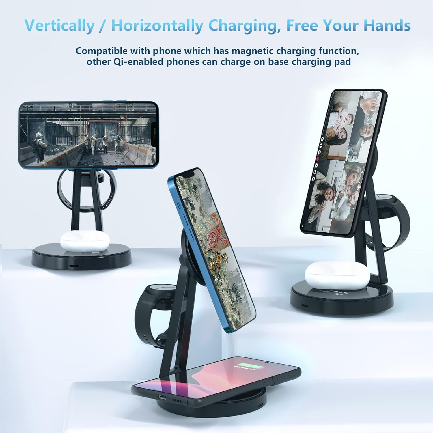 Wireless Charger for Samsung | 3-In-1 Charging Station for Samsung Galaxy S25/S24/S23/S22 & Watch 7/6/5/Buds | Magsafe Charger for Iphone 16/15/14/13/12 | Compatible with Apple Airpods