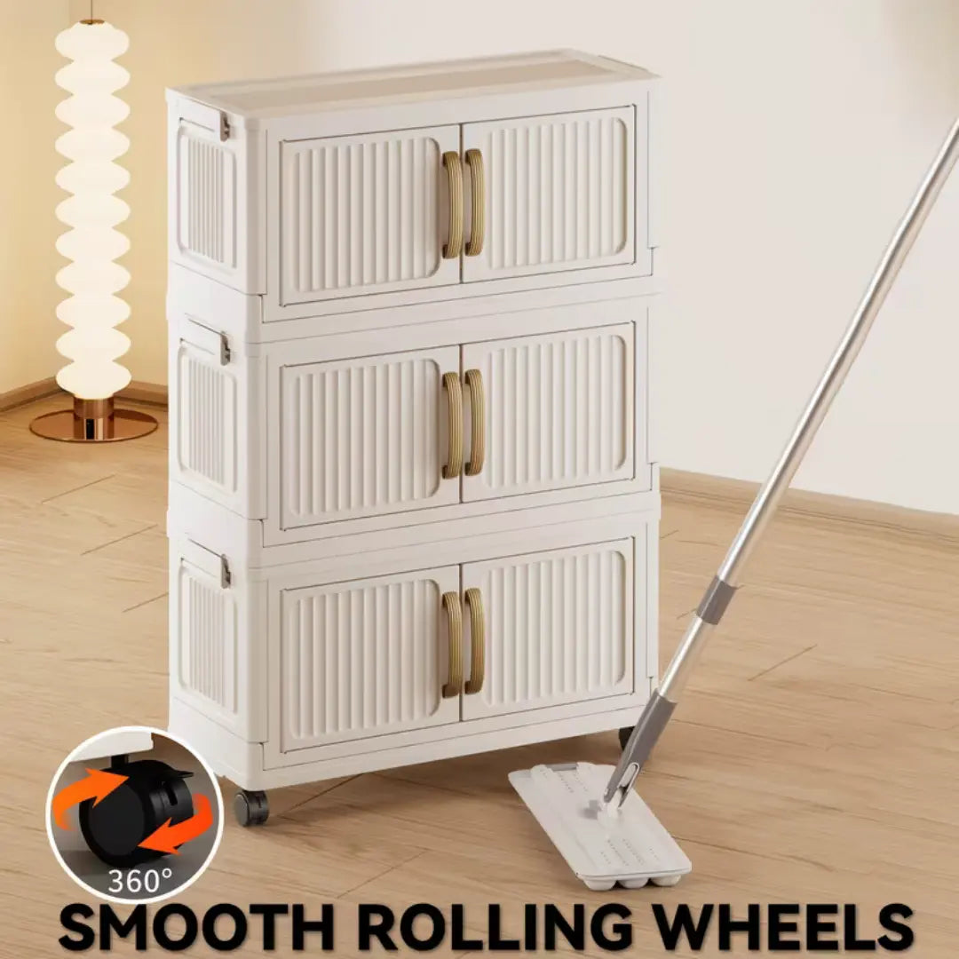 Collapsible Storage Bins with Lids & Wheels - Stackable Storage Organizer, Easy Assembly Plastic Cabinet for Clothes, Toys, Pantry, Home Organization Must Have