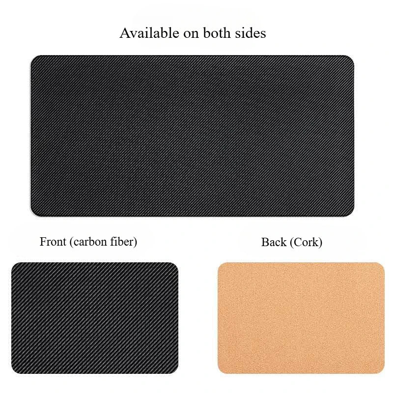 Carbon Fiber Patterned Cork Double-Sided Desk Pad,Waterproof and Dirt Resistant Desk Pad,Office Writing Desks Gaming Mouse Pad