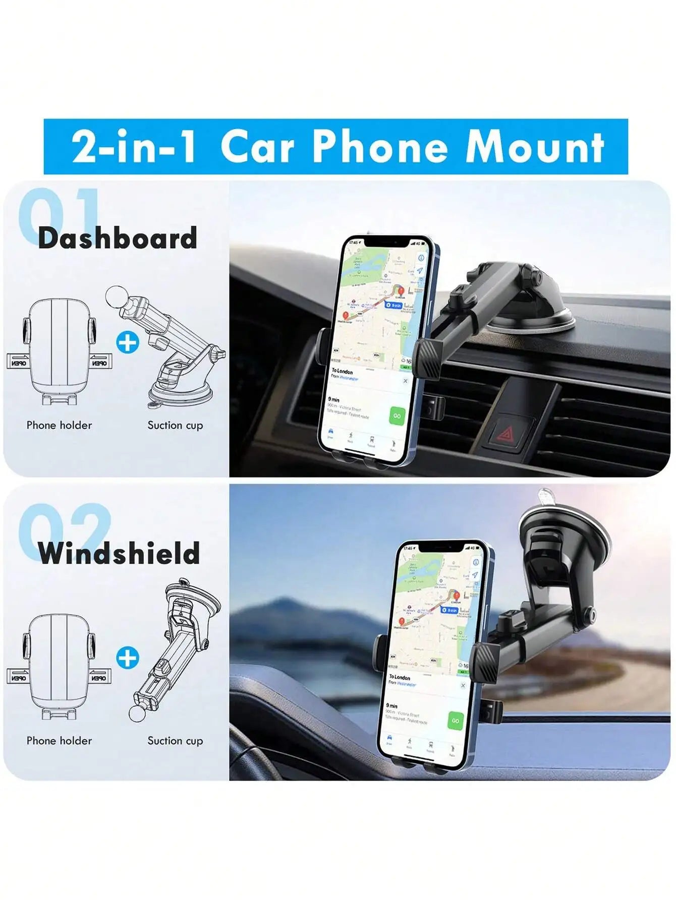 2024 Car Phone Holder Mount for Dashboard Windshield & Air Vent