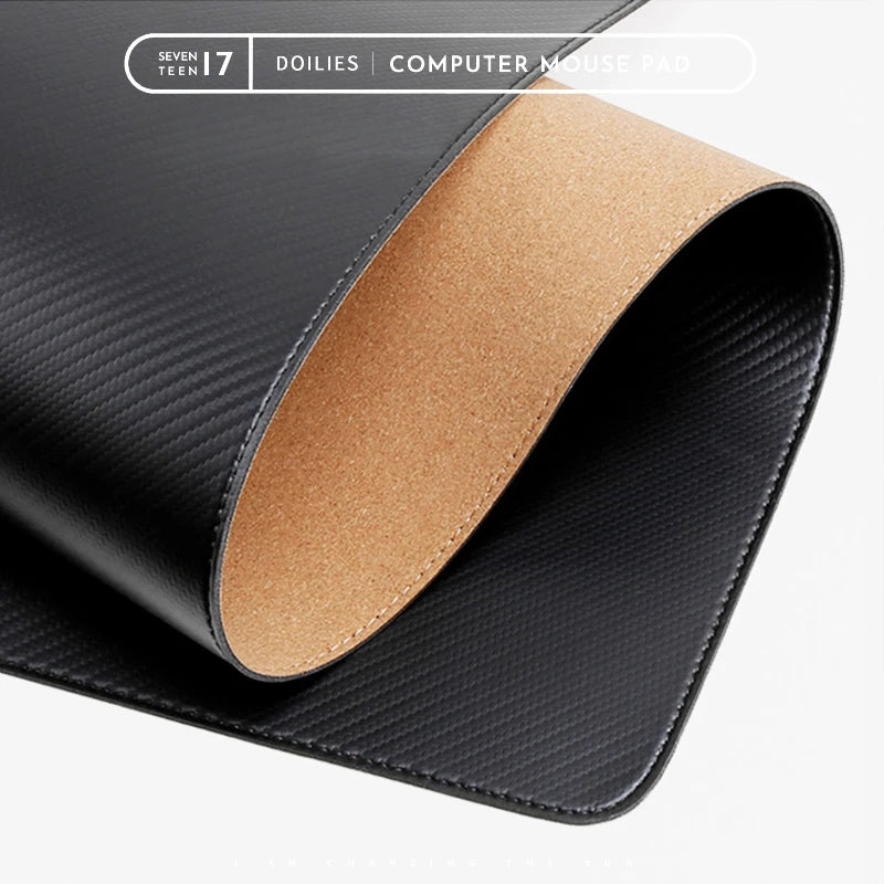Carbon Fiber Patterned Cork Double-Sided Desk Pad,Waterproof and Dirt Resistant Desk Pad,Office Writing Desks Gaming Mouse Pad
