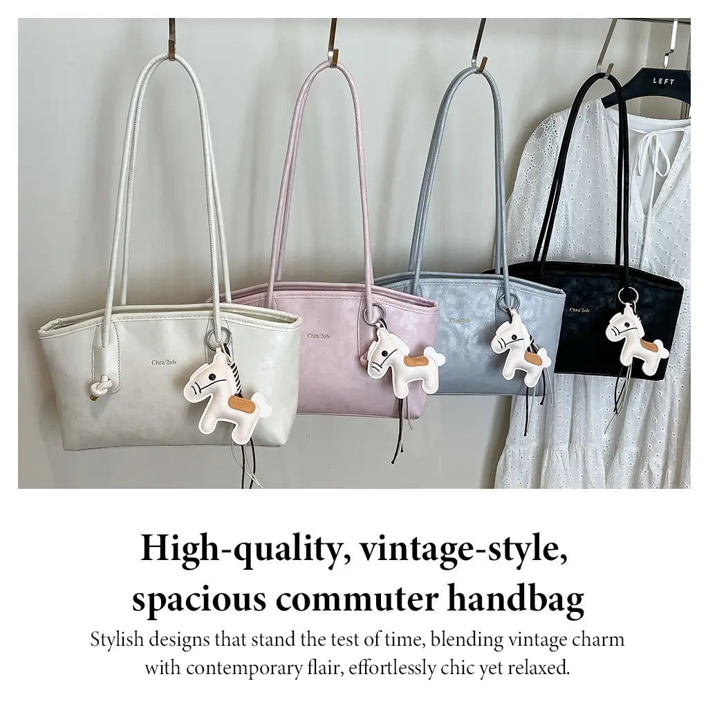 Women'S Elegant Pastel Pink Shoulder Bag, 2026 Fashionable PU Leather Tote with Cute Pony Pendant for Everyday Use, Casual Chic Versatile High-Quality Work Bag Hobo Purse Trendy All-Match Commuter Bag Pu Tote Satchel Crossbody Tote Bag
