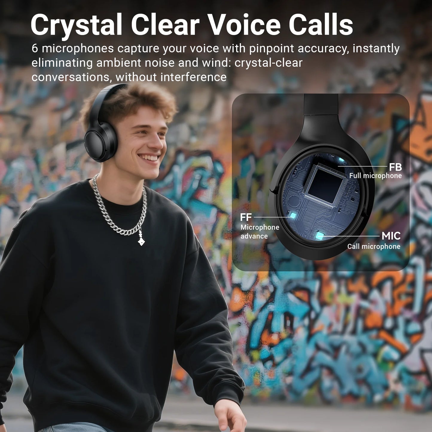 Hybrid Active Noise Cancelling Headphones Wireless Bluetooth over Ear - 50Db ANC, 120H Playback, 6-MIC ENC Clear Calls, Hi-Res 360° Spatial Audio, Foldable Comfort for Travel Office